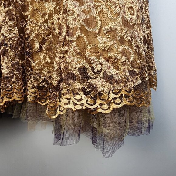 Niki Livas Gold Lace Vintage Y2K Party Dress Cocktail Princesscore Formal Prom - Picture 5 of 8